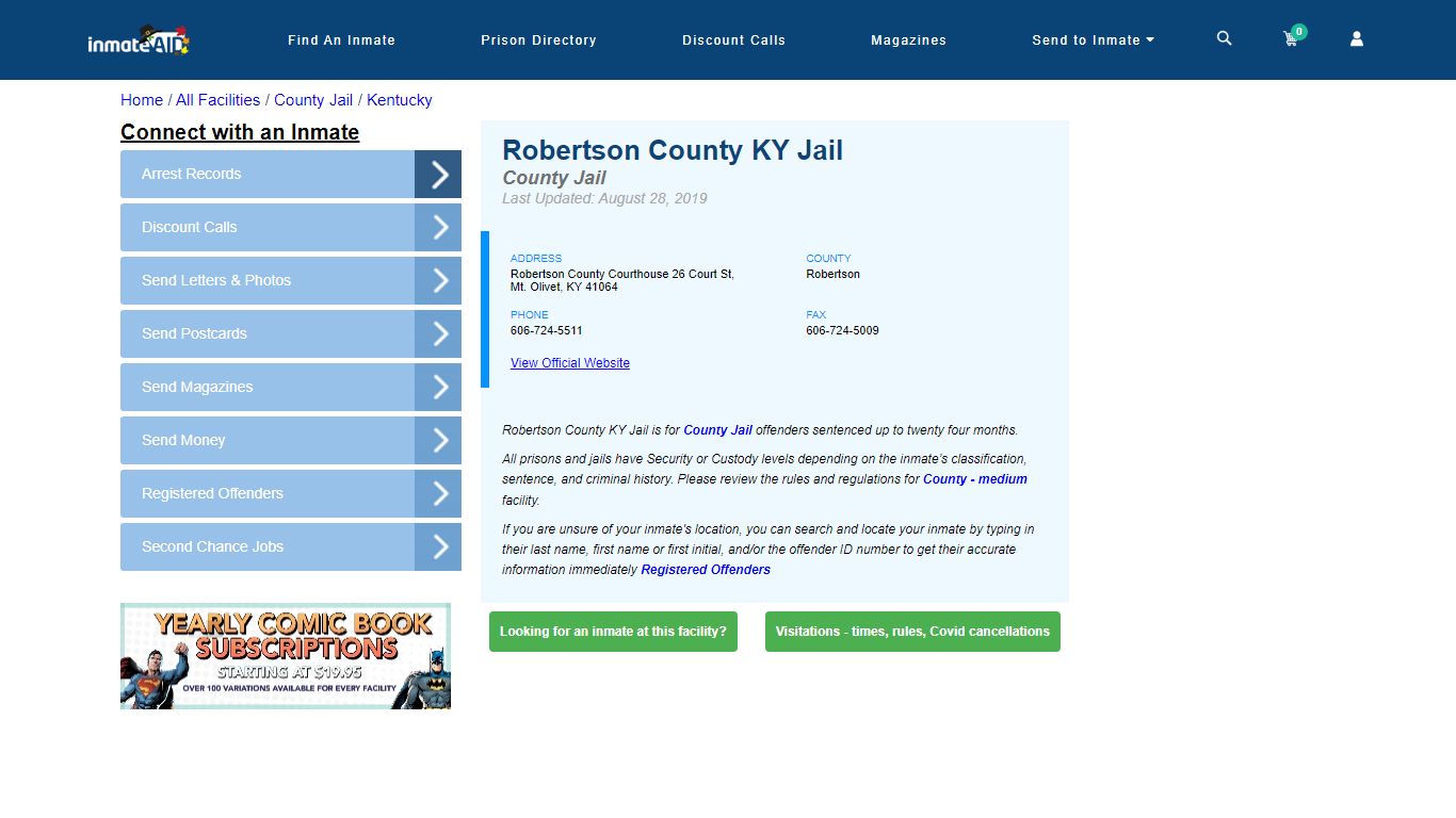 Robertson County KY Jail - Inmate Locator - Mt. Olivet, KY